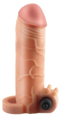 Телесная вибронасадка с кольцом Vibrating Real Feel 1 Extension - 14 см.