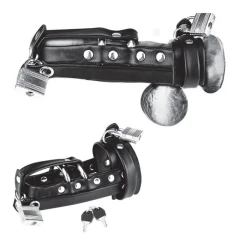 Плотная чёрная сбруя целомудрия для пениса на замочке